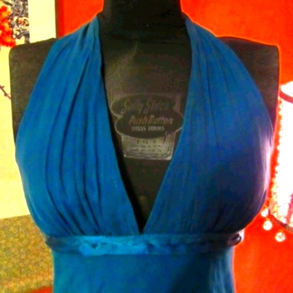💋 Sexy Vintage Dark Teal Deep Plunge Babydoll Cami Tank Top -SP - Picture 2 of 7